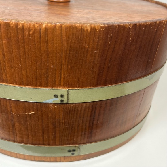 Vintage Large Wooden Firkin Sugar Bucket Lid, Handle Primitive Farmhouse Rustic - Picture 10 of 16